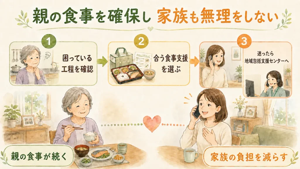 親に合う食事支援を選び、親の食事と家族の生活を両立する3つの手順