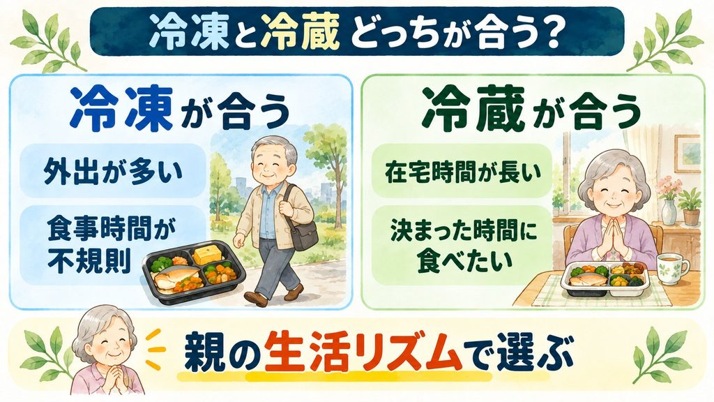 冷凍と冷蔵はどちらが合う?親の生活リズムと在宅状況で見極める基準