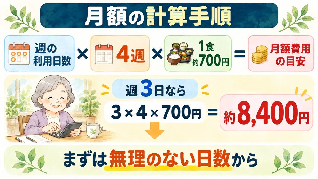 月額の計算手順|週の利用日数と1食単価から無理のない予算を出す画像